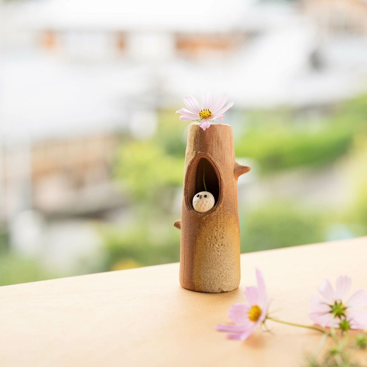 明山窯 【花瓶】 ふくろう付ミニ花入|フラワーベース・一輪挿し 信楽焼
