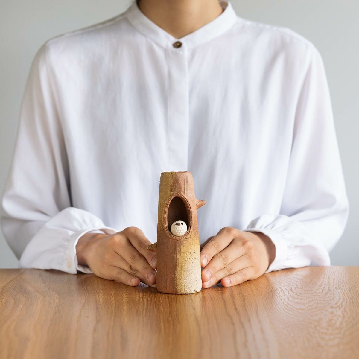 明山窯 【花瓶】 ふくろう付ミニ花入|フラワーベース・一輪挿し 信楽焼