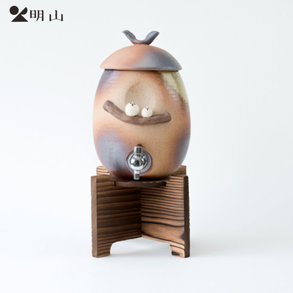 信樂燒酒明山釜燒酒壺,刻有名字,樹林中的友善貓頭鷹,2.2L