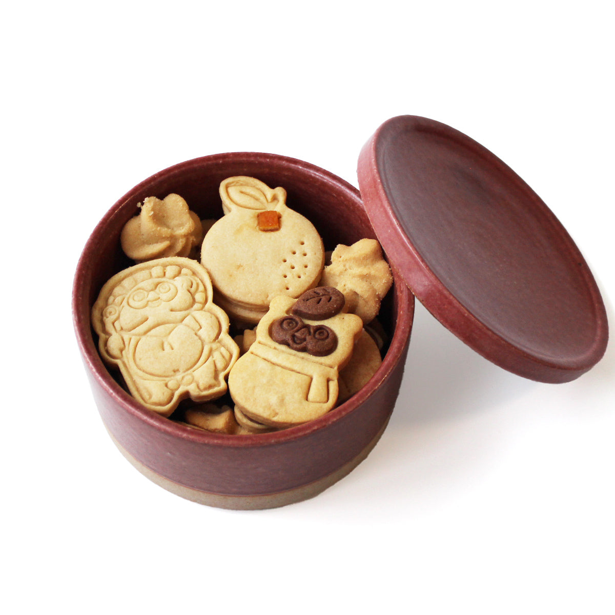 信楽焼に入ったたぬきクッキー_冬_レッド